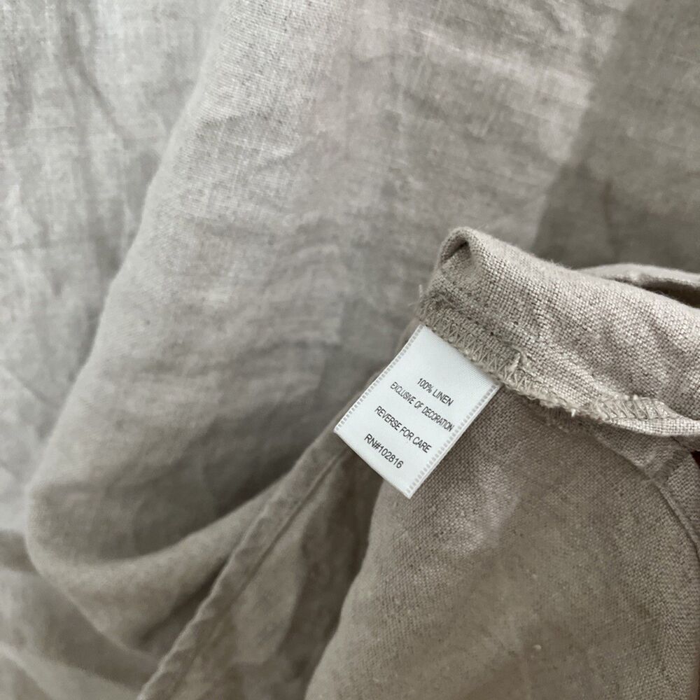 Garnet Hill Linen Embroidered Dress 10 Natural Tan Pockets Minimalist Earthy - Picture 3 of 7